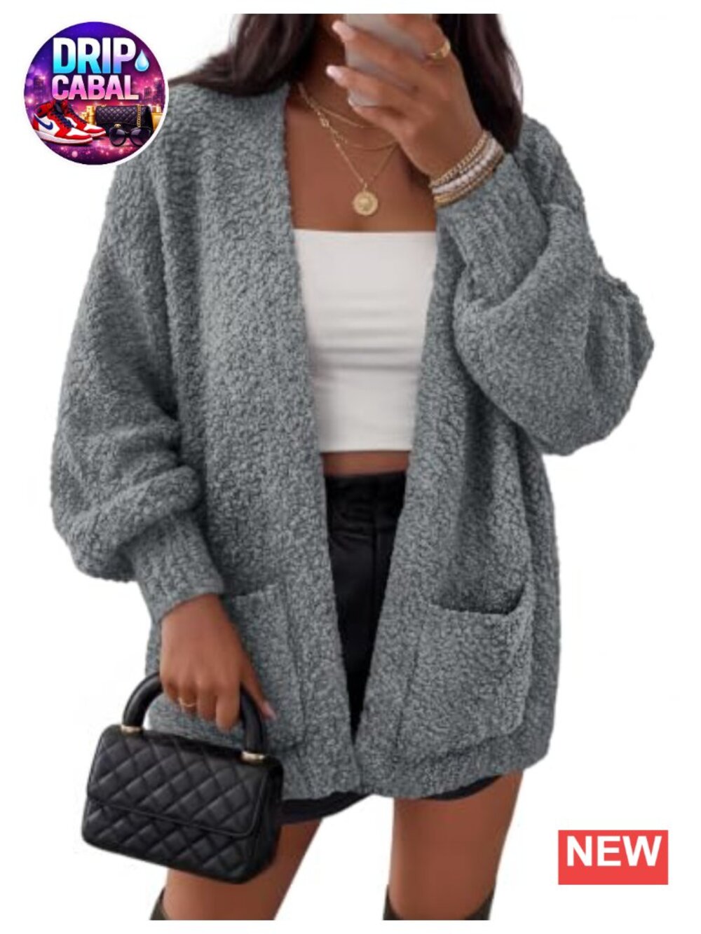 Oversized Open Front Fuzzy Sherpa Chenille Chunky Knit Cardigan Sweater